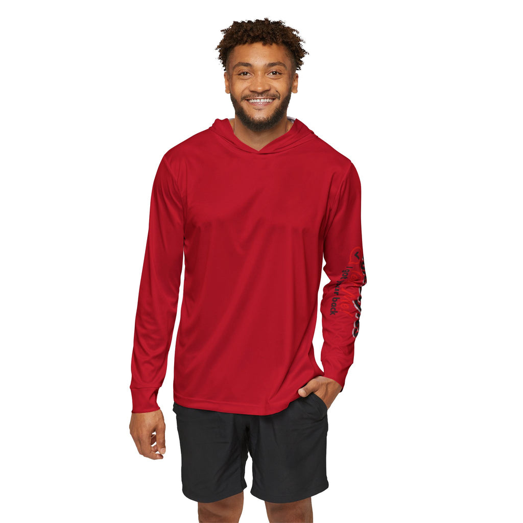 Men's Sports Warmup Hoodie - Custom Red Athletic Hooded Pullover with Back Crest Graphic