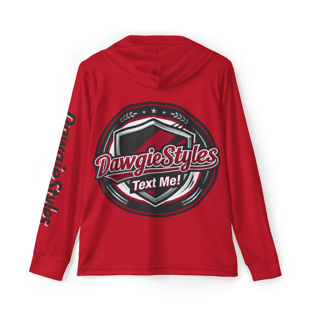 Men's Sports Warmup Hoodie - Custom Red Athletic Hooded Pullover with Back Crest Graphic