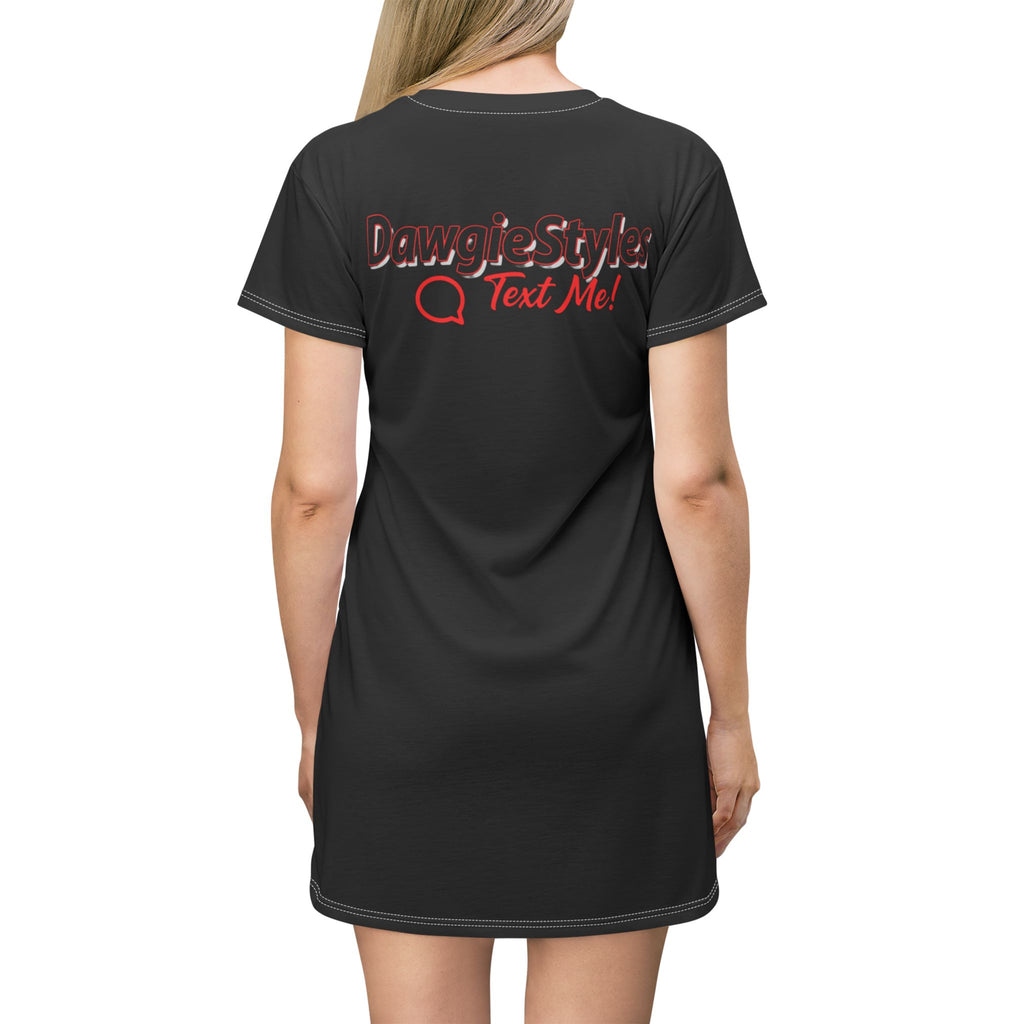 DawgiStyles "Text Me" Graphic T-Shirt Dress — Casual Black AOP Summer Dress