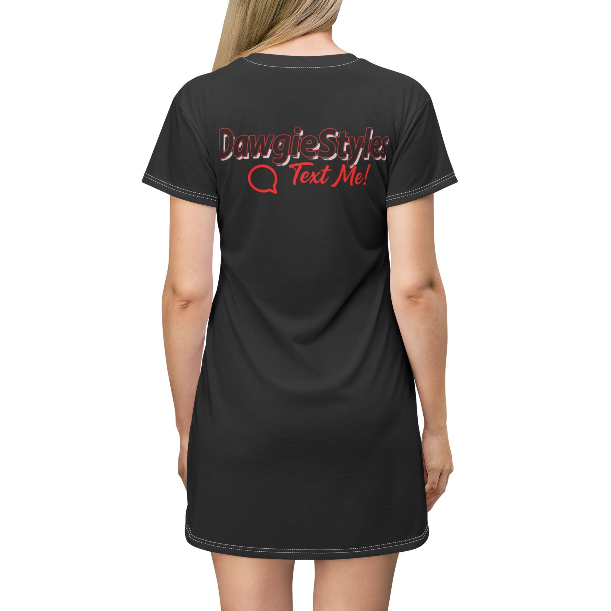 DawgiStyles "Text Me" Graphic T-Shirt Dress — Casual Black AOP Summer Dress