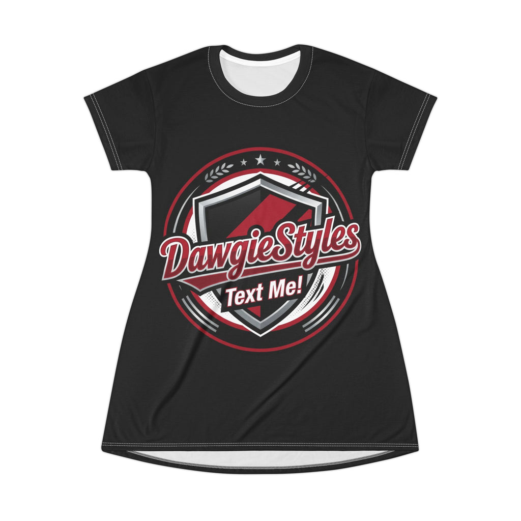 DawgiStyles "Text Me" Graphic T-Shirt Dress — Casual Black AOP Summer Dress