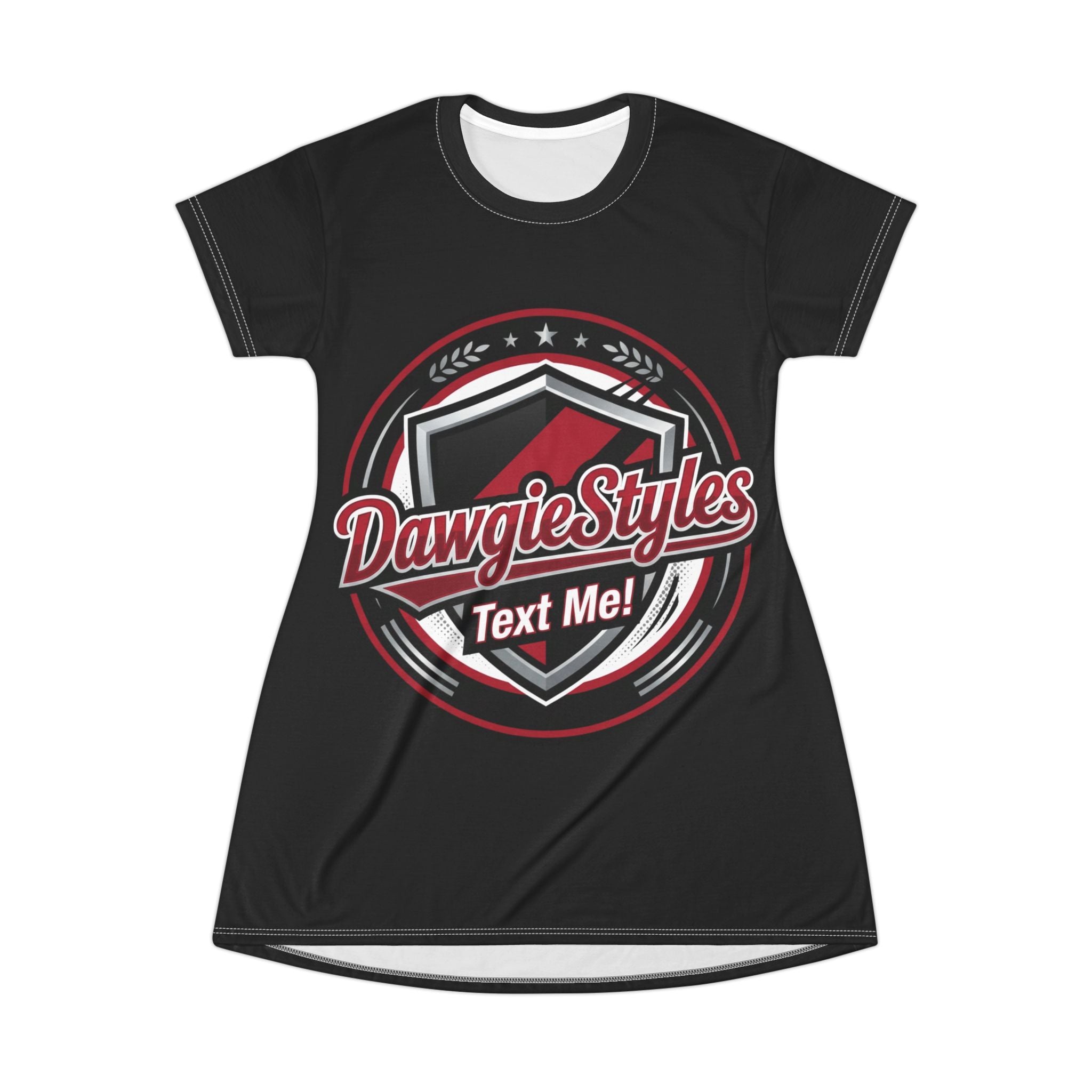 DawgiStyles "Text Me" Graphic T-Shirt Dress — Casual Black AOP Summer Dress