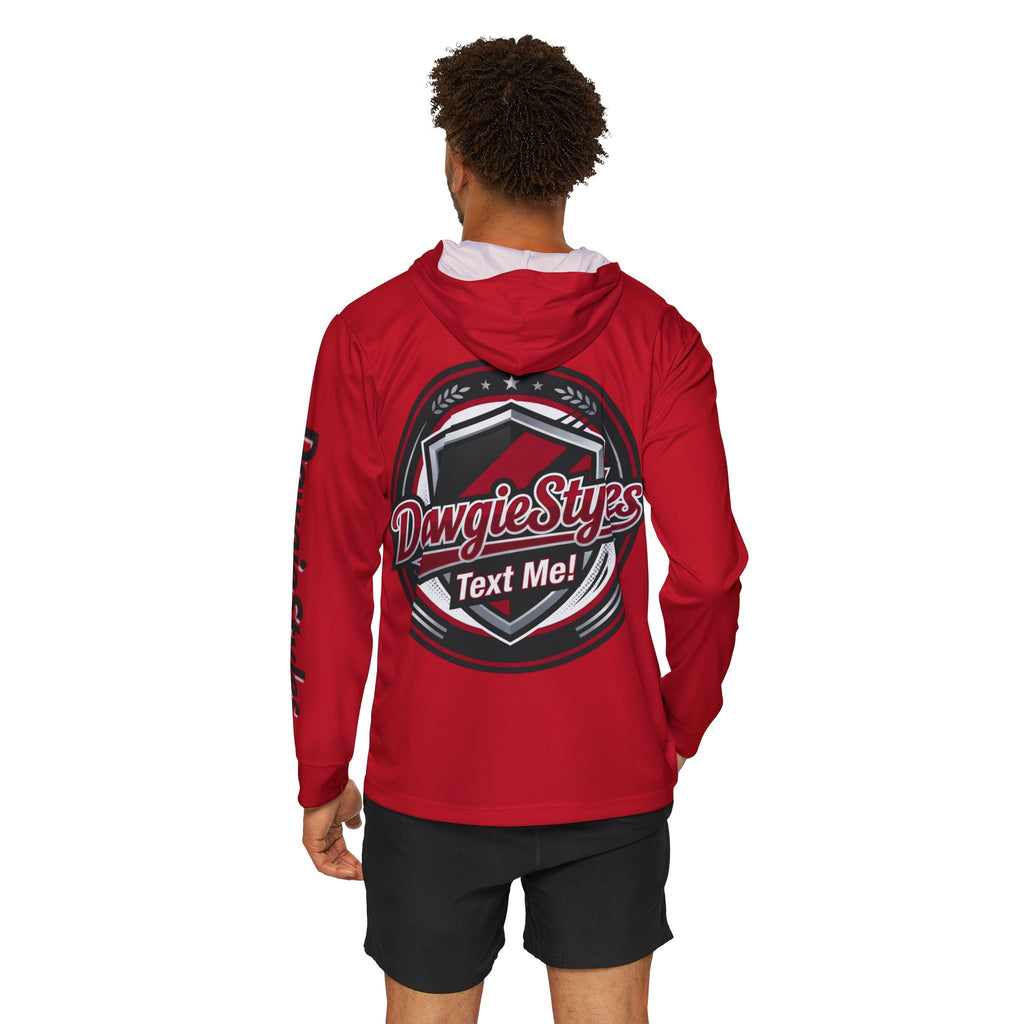 Men's Sports Warmup Hoodie - Custom Red Athletic Hooded Pullover with Back Crest Graphic