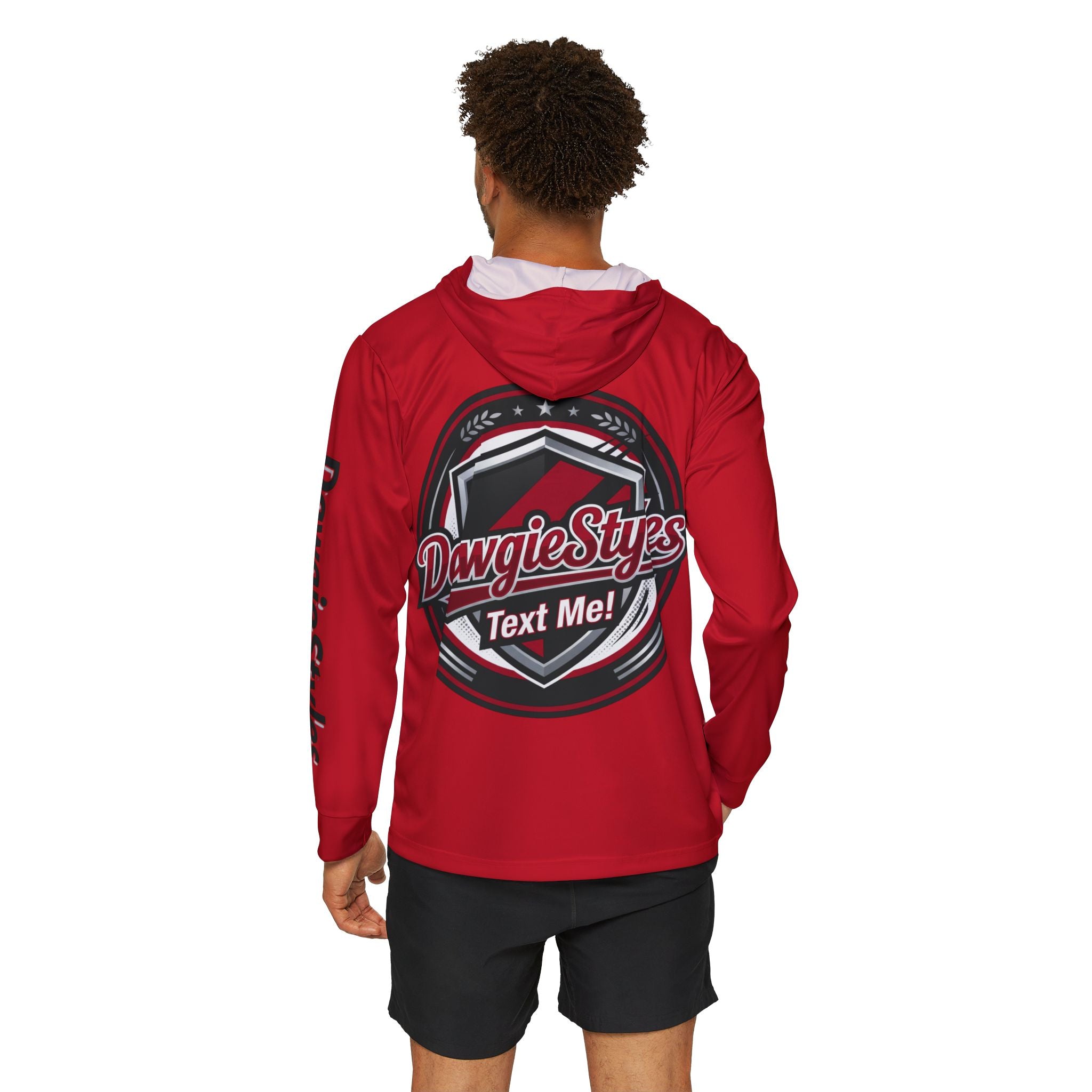 Men's Sports Warmup Hoodie - Custom Red Athletic Hooded Pullover with Back Crest Graphic