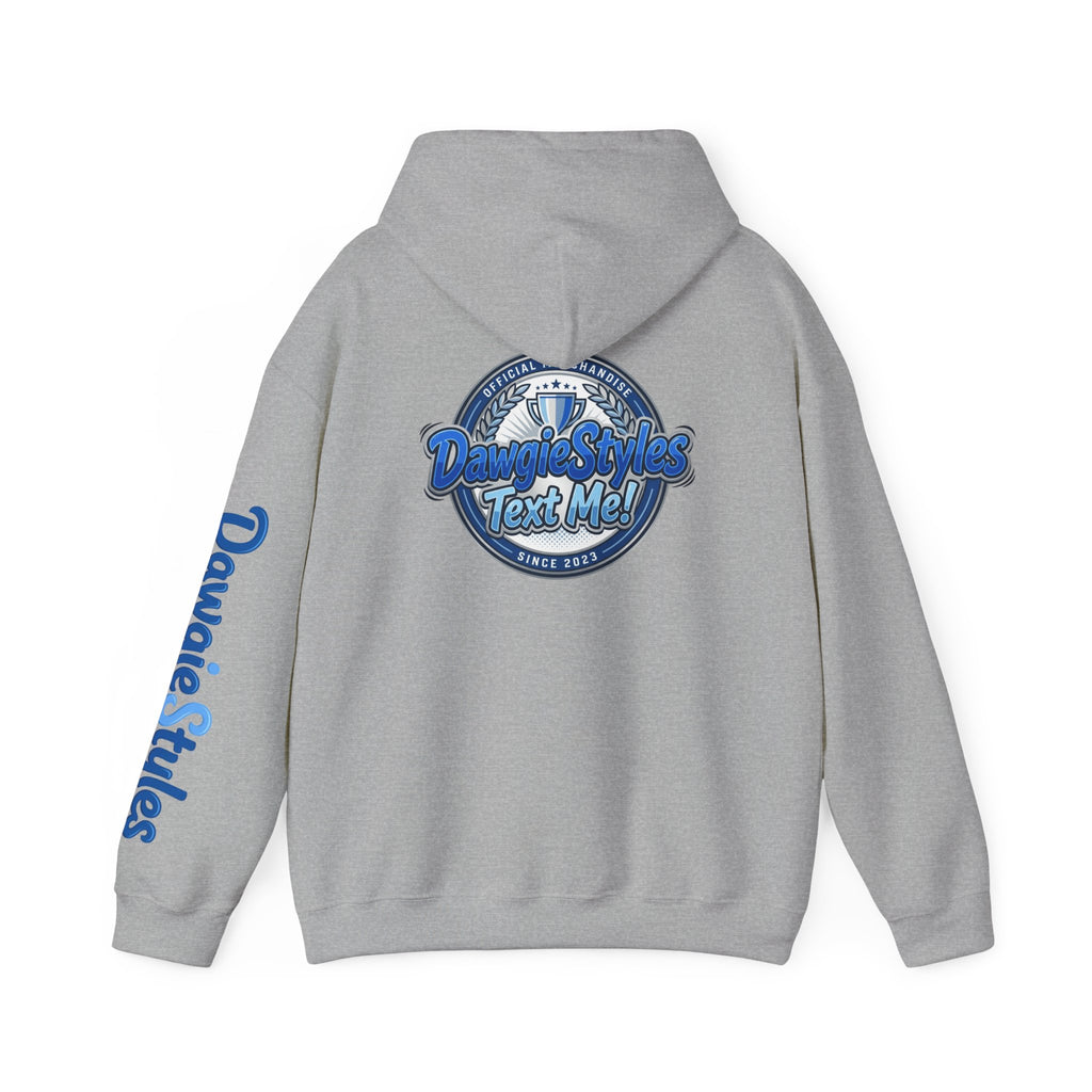 Hoodie — Denim-Style “Text Me!” Retro Graphic Pullover
