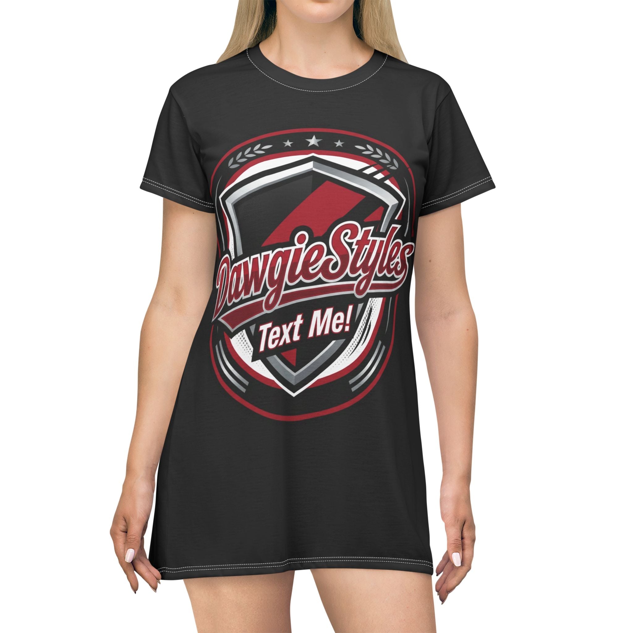 DawgiStyles "Text Me" Graphic T-Shirt Dress — Casual Black AOP Summer Dress