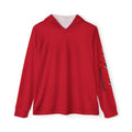 Men's Sports Warmup Hoodie - Custom Red Athletic Hooded Pullover with Back Crest Graphic
