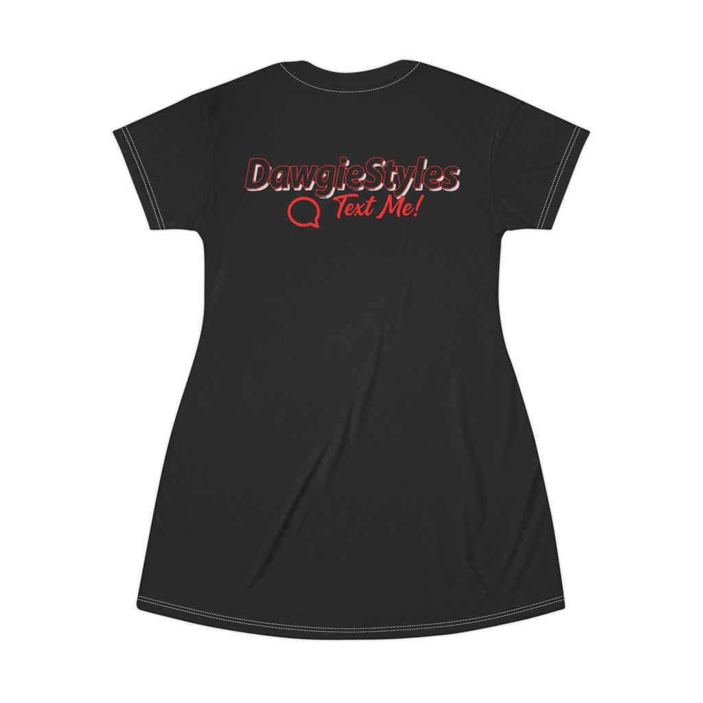 DawgiStyles "Text Me" Graphic T-Shirt Dress — Casual Black AOP Summer Dress
