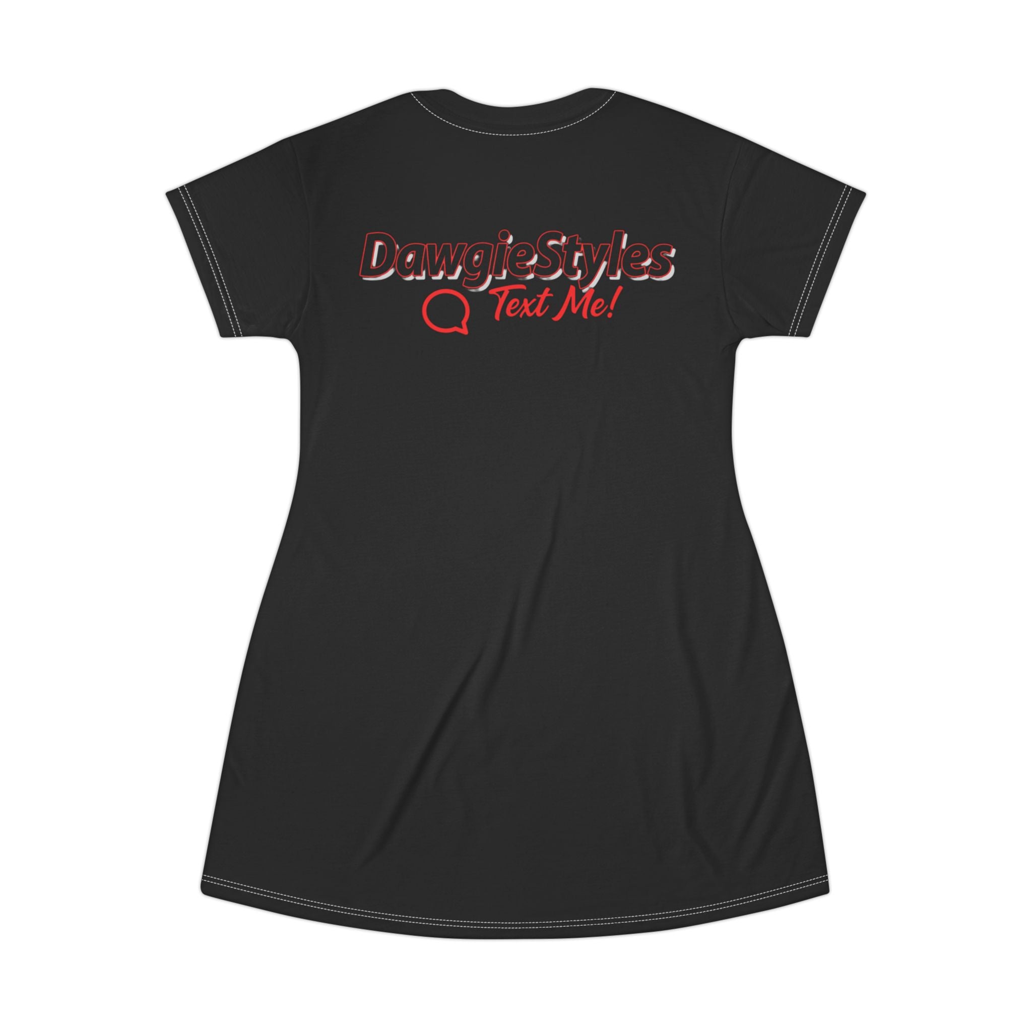 DawgiStyles "Text Me" Graphic T-Shirt Dress — Casual Black AOP Summer Dress